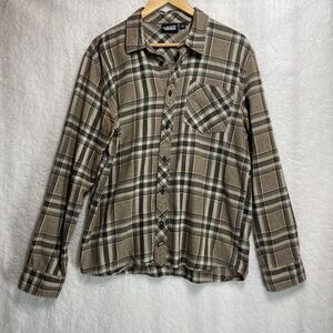 Vans Brown Plaid Button-Up Shirt Size L 100% Cotton Skater Grunge Casual Men's